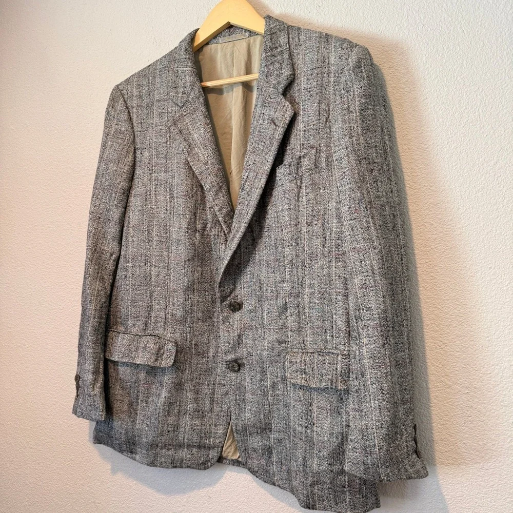 Corneliani 100% Silk Blazer Mens 42 Grey Textured Stripe Sport Coat Italy Dorman